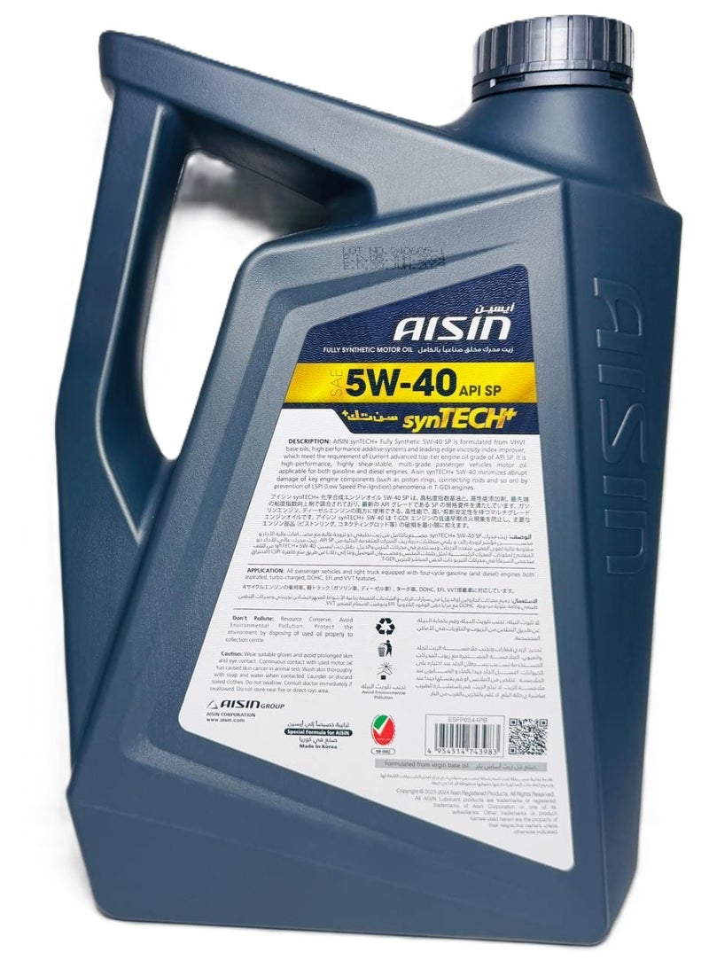 AISIN 5W-40 Fully Synthetic synTECH+ SP Engine Oil 4Ltr - Image 4